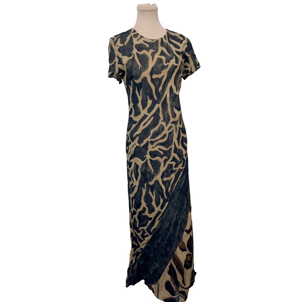 PG Collections Maxi Dress Size 6 Brown Black Abstract Vintage Boho Artsy Retro